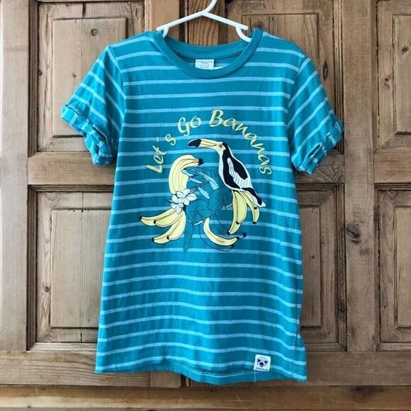 Polarn O Pyret Lets Go Bananas Graphic Tee Shirt Blue Stripe Toucan Girls Size 6 - Picture 1 of 9